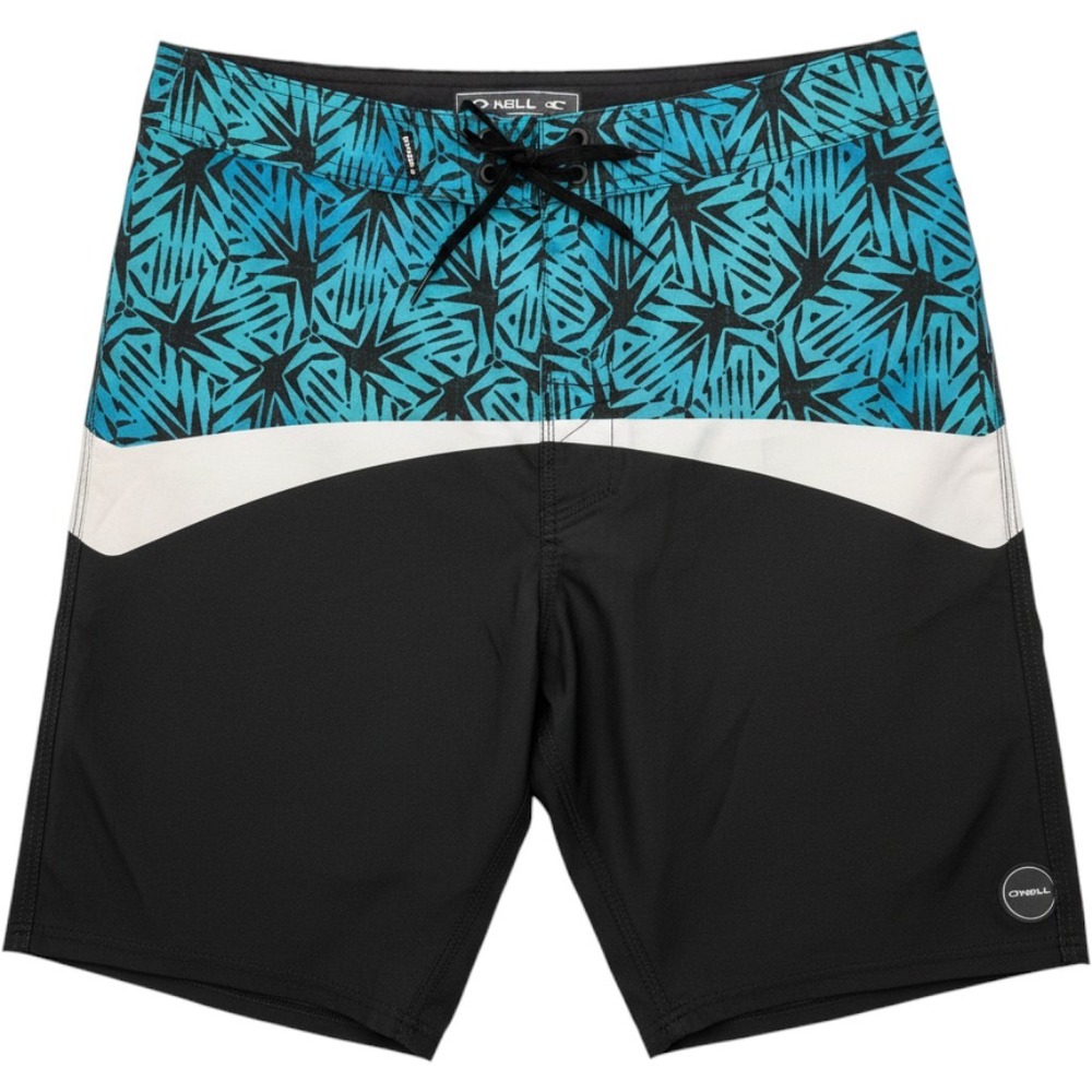 ONeill Hyperfreak Mens Board Shorts Size 32 Black Turquoise Geometric Print